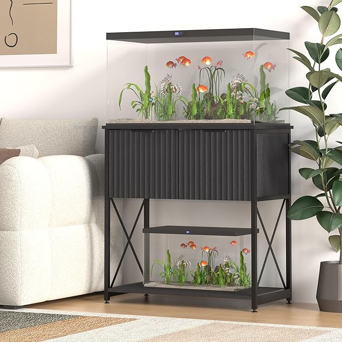 Piskyet 20-29 Gallon Fish Tank Stand, Metal Frame Aquarium Stand, Cabinet for Fish Tank Accessories Storage，Suitable for Turtle Reptile Tank Stand Terrarium Stand,340Lbs,Black
