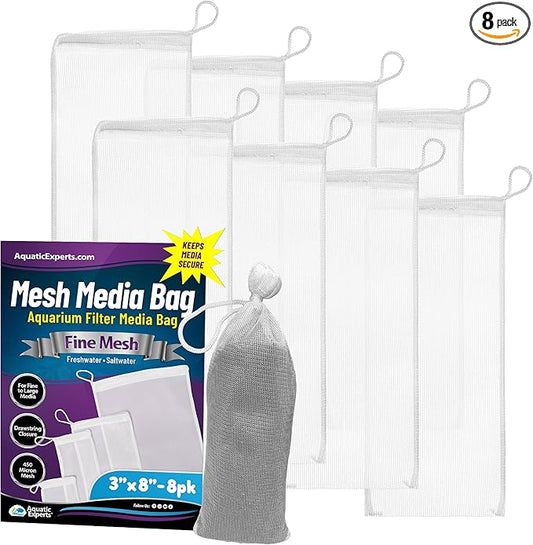 Aquatic Experts Fine Aquarium Media Bag, Durable Drawstring Bags for Fish Tank Filters, 450 Micron Mesh, (Fine, 3"x 8" - 8 Pack)