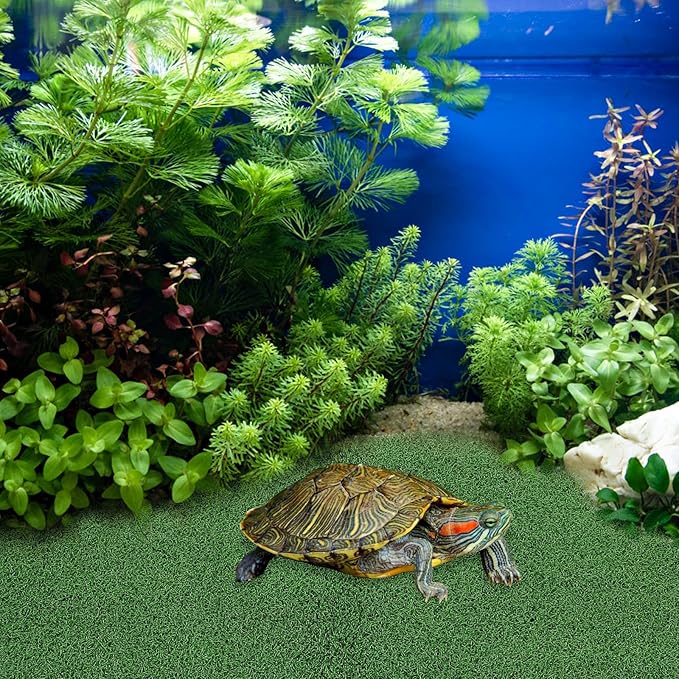 TOYANDONA Artificial Grass Turf - Turtle Basking Platform Accessories Aquarium Grass Mat Artificial Pet Turf for Fish Tank Reptile Terrace Turtle, 19. 6x9. 8 Inch