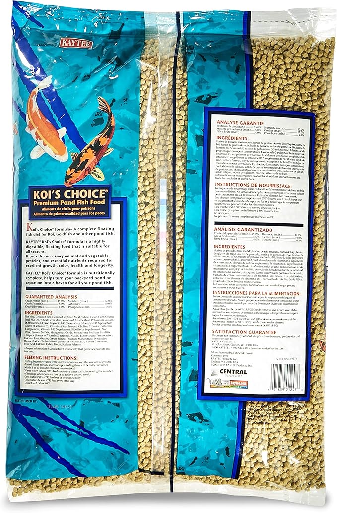 Kaytee Koi’s Choice Koi Floating Fish Food, for Koi, Goldfish and Pond Fish, 10 pounds (Pack of 2)