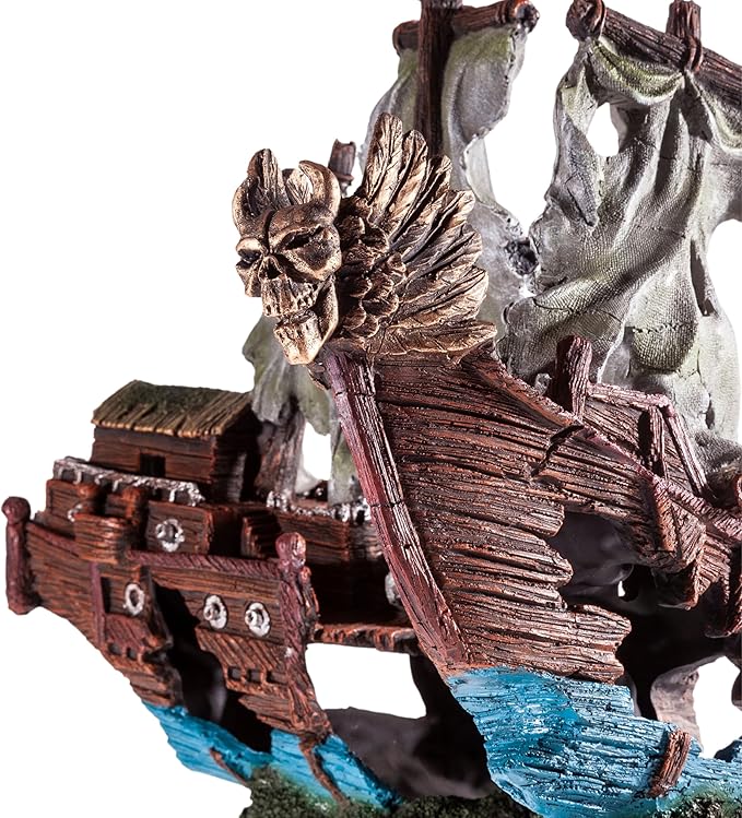 UNEAK - Shipwreck Aquarium Decorations Pirate Ship Ornament w/Sail (2 Pieces) 5 Gallons and Larger Fish Tank, Sunken Ship Decoration Ornaments, Decorative Resin Boat for Freshwater Saltwater Decor