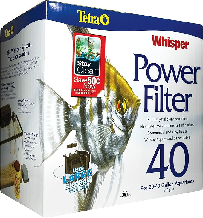 Tetra Whisper Power Filter for Aquariums, 3 Filters in 1, Up to 40-Gallons, Black & Gray