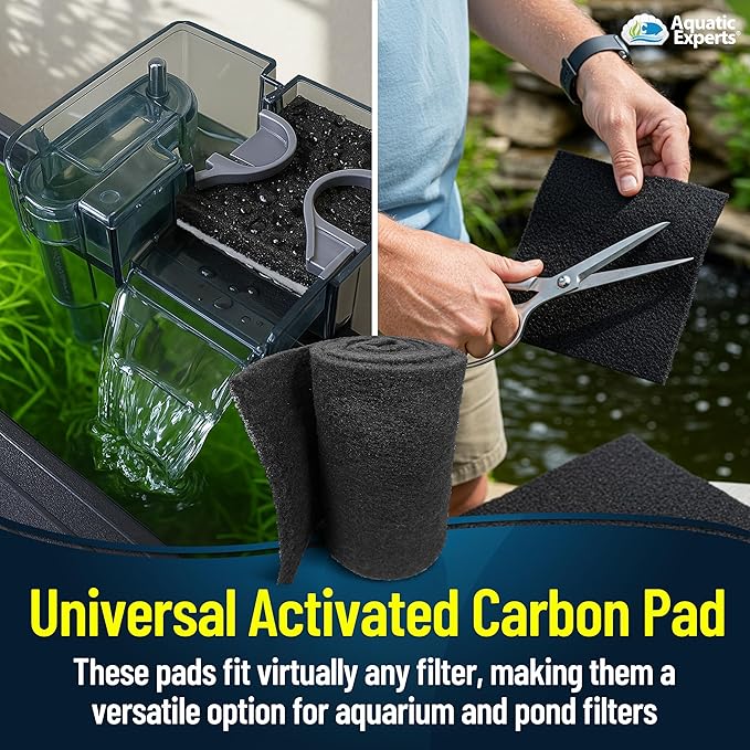 Aquarium Carbon Pad – Cut‑to‑Fit Carbon Infused Filter Pad Media for Crystal Clear Fish Tanks and Ponds, 3/8"–1/2" Thick (18 Inch Width, 72 Inch Long)