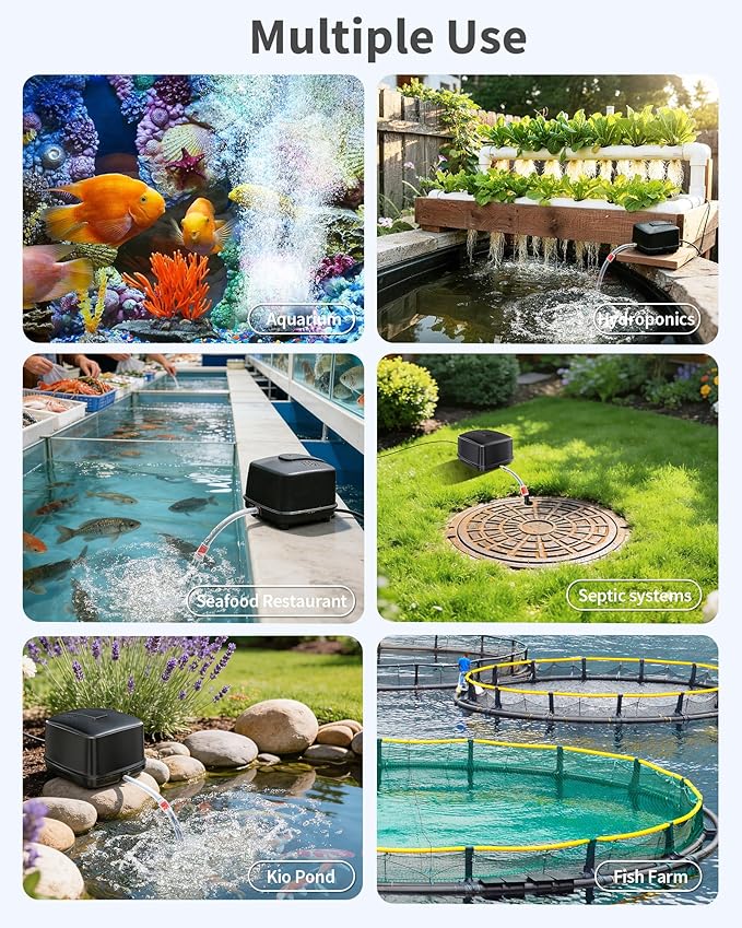 POPOSOAP Pond Aerator, 640GPH High-Volume Pond Air Pump for 1000-3000 Gallon Ponds, Ultra-Quiet Septic Aerator IP65 Waterproof for Koi Pond, Water Garden, Fish Tank & Winter Ice Prevention P840