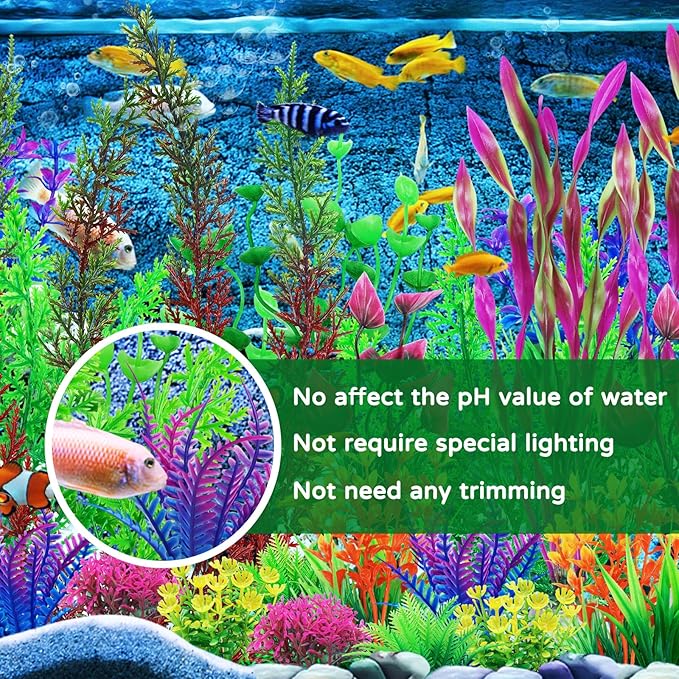 QUOZUO 25pcs Colorful Aquarium Artificial Plastic Plants Decoration, Grass Aquarium Decor Set, Fish Tank Decorations Hides Accessories