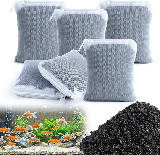 MAQIHAN 1.7 LB Activated Charcoal - Activated Carbon Aquarium Filter Media Charcoal Pellets for Fish Tank Supplies Media Bags for Aquarium Coconut Shell (780 gram,6 Nylon Bags)