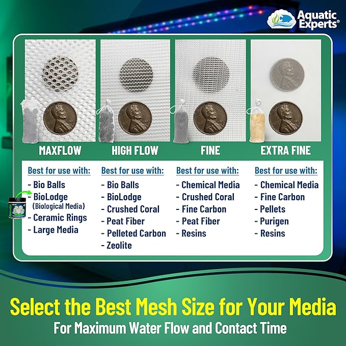 Aquatic Experts Extra Fine Aquarium Media Bag, Durable Drawstring Bags for Fish Tank Filters, 150 Micron Mesh, (Extra Fine, 3"x 4" - 4 Pack)