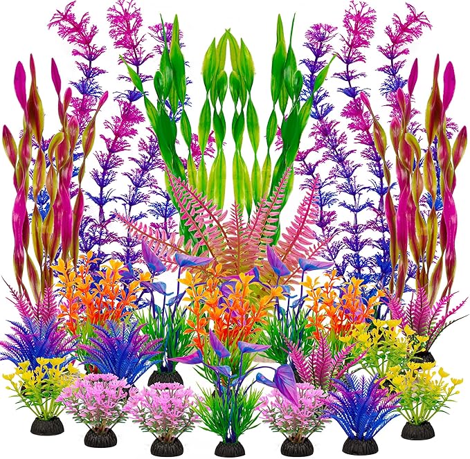 Ameliade 25pcs Fish Tank Artificial Plastic Plants Decorations Large Aquarium Decor Betta Goldfish Tank Accessories Fish Bowl Ornaments (Colorful)
