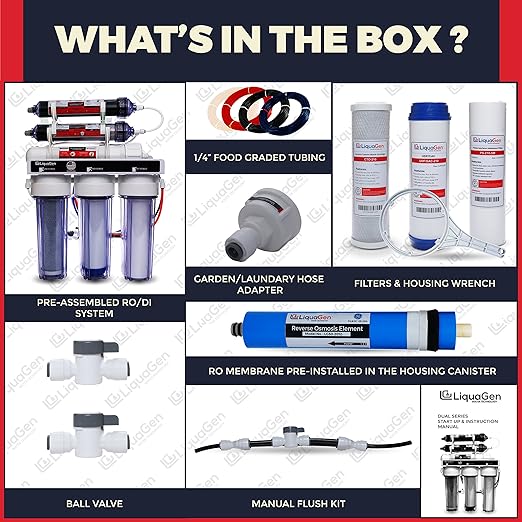 LiquaGen Portable - 6 Stage Dual Use (Drinking & 0 PPM Aquarium Reef/Deionization) Reverse Osmosis Water System (RO/DI) w/pH Alkaline Mineral Restoration Filter (50 GPD)