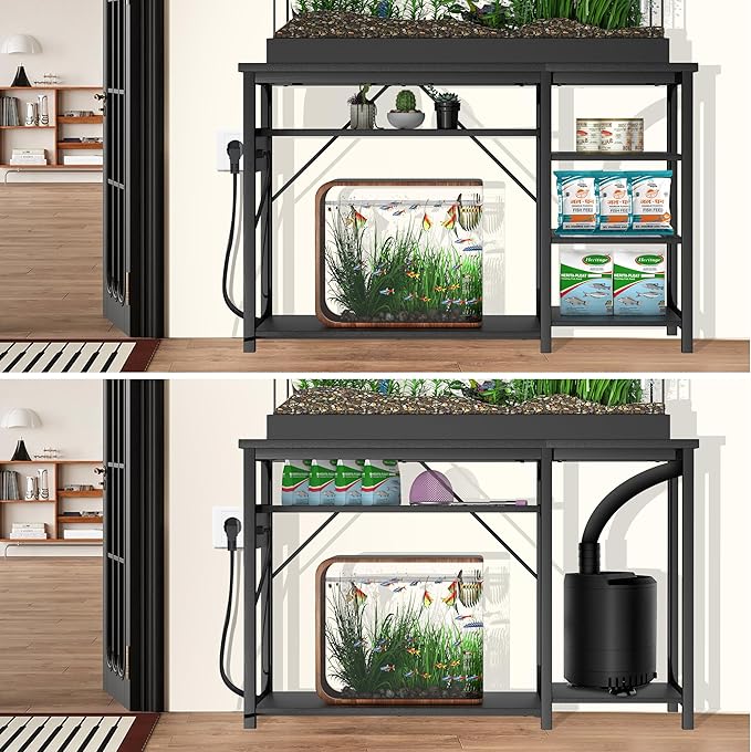 40-50 Gallon Fish Tank Stand: Heavy Duty Aquarium Stand with Power Outlets and Cabinet for Fish Tank Accessories Storage - Metal Frame, 1000LBS Capacity, Suitable for Fish & Reptile Terrariums