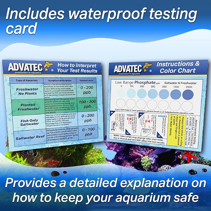 Phosphate Test Strips for Freshwater & Saltwater Fish Tank - Testing Strips for Fresh & Salt Water Aquarium - Lab Grade Water Tester Kit - 25 Count