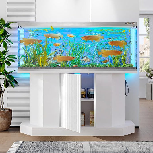 55-75 Gallon Fish Tank Stand with Power Outlet, Modern Heavy Duty Aquarium Stand with Cabinet Storage for Fish Tank/Turtle Tank/Reptile Terrarium, 880LBS Capacity, White