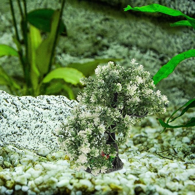 POPETPOP Aquarium Decor Fake Tree 4.13X2.36X10.62In Realistic Silk Plastic Bonsai Plant Fish Tank Ornament for Freshwater Saltwater Aquariums Home Office Decoration