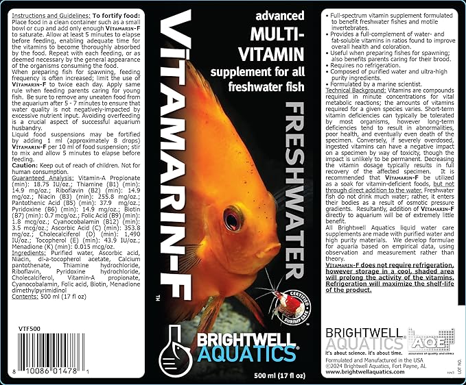 Brightwell Aquatics Vitamarin F - Advanced Multivitamin Supplement for Freshwater Fish 500-ml