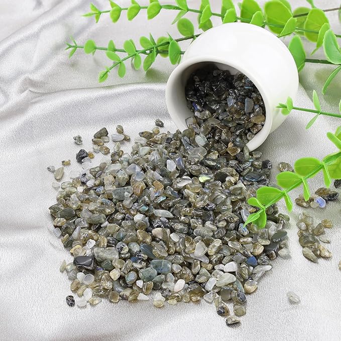 ZHIYUXI Labradorite 1lb Crystal Chips Bulk Fish Tank Decorations Aquarium Rocks Gravel Vase Filler Stones Crystals for Candle Making Witch Kit Gravel for Plants Quartz Sand Gemstone Terrarium Supplies
