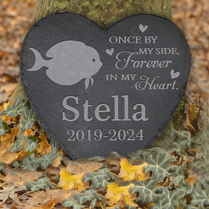 Personalized Pet Memorial, Fish Memorial Stone, Fish Tombstone, Fish Grave Marker, Fish Memorial Gifts, Fish Loss - Heart-Shaped