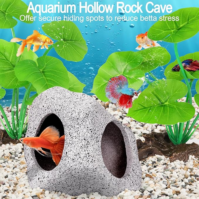 MyLifeUNIT Fish Tank Decor, Silk Aquarium Plants and Hideaway Rock Cave Decor for Betta Fish Tank Accessories, Goldfish, Turtle Tank Decorations
