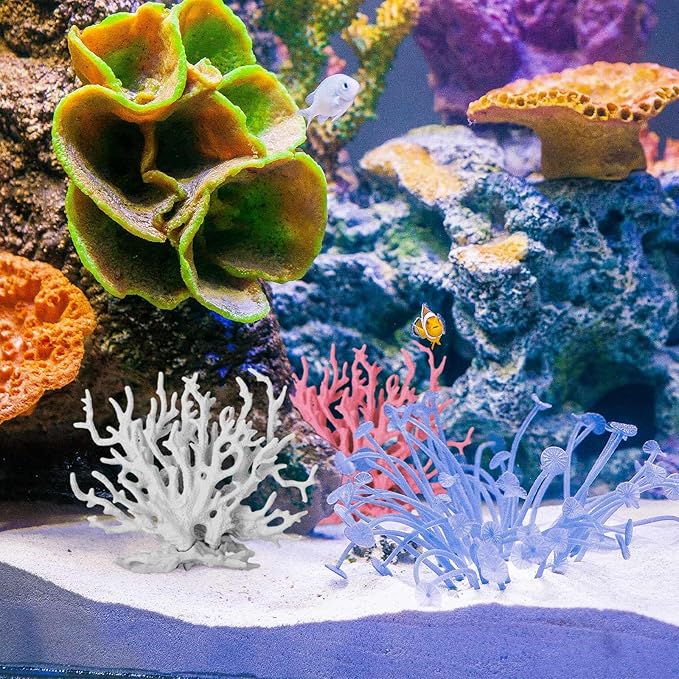 2 Pack Artificial Coral Reef Decor for Aquarium Pink and White Fish Tank Decorations for Landscaping Cute Plastic Ornaments for Terrarium