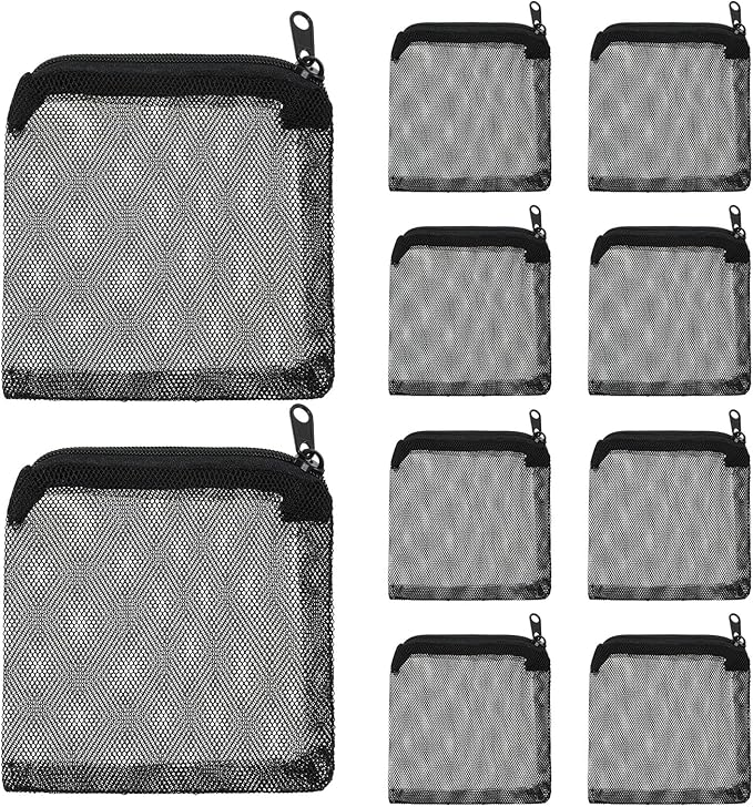 10Pcs Media Bags for Aquarium Fine Mesh Bag 4" x 4" with Plastic Zipper, Reusable Bag Mini Fish Tank Filter for Bio Activated Carbon Filterstones