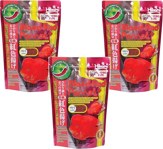 (3 Pack) Hikari Blood, Red Parrot+, Mini Pellets, 11.7oz Each