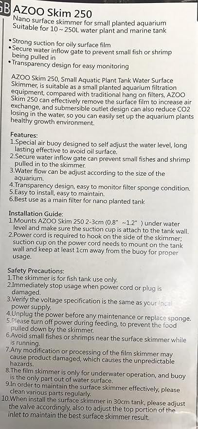 AZOO AZ13123 Nano Surface Aquarium Skimmer