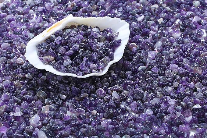 XIANNVXI Amethyst Aquarium Gravel Rocks 1.75lbs Crystal Chips Bulk Natural Tumbled Crushed Stone for Fish Tank Potted Vase Filler Planters Decorative