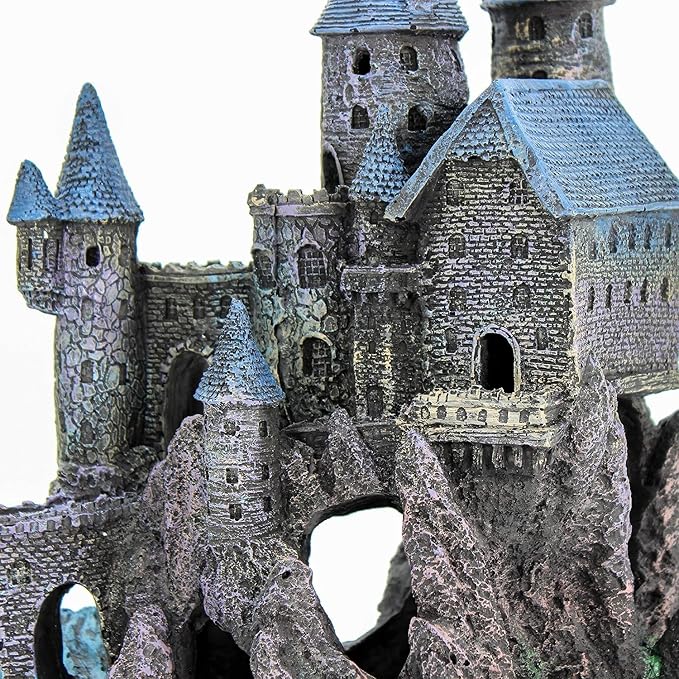 Penn-Plax Deco-Replicas Age-of-Magic Wizard’s Castle Part B Aquarium Decoration - Durable Hand-Painted Resin with Swim Holes & Hideouts - Safe for Freshwater & Saltwater Tanks - Gray, 13 x 9 x 15.5 In