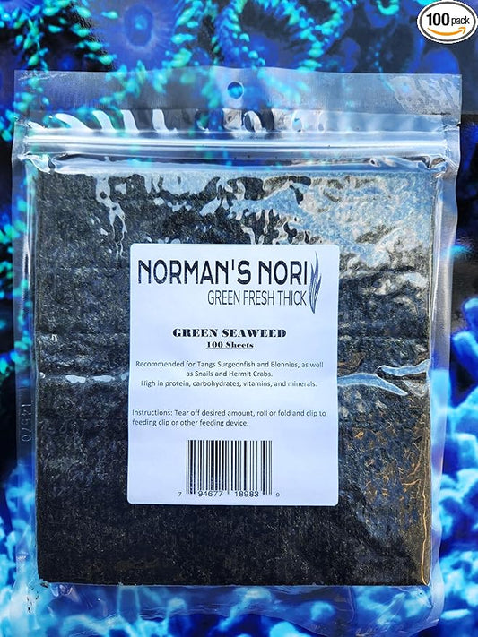 Green Seaweed Sheets 100 Package of 4” x 7.5” Nori Seaweed Sheets, for All Algae Eating Fish, 100% Natural, Nutrient-Dense, Super Thick