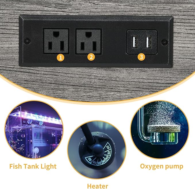 DWVO 40-50 Gallon Aquarium Stand with Power Outlets & LED Light, Cabinet for Fish Tank Accessories Storage - Metal Fish Tank Stand Suitable for Turtle, Reptile Terrarium, 660LBS Capacity, Grey