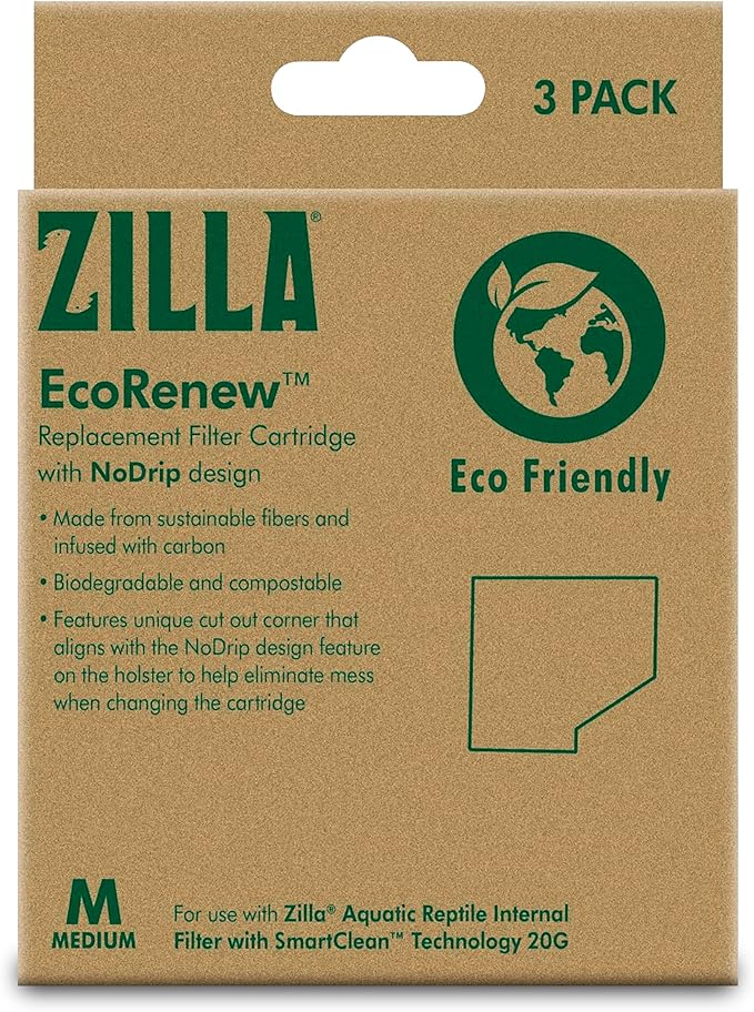 Zilla EcoRenew Filter Cartridges, for Zilla Aquatic Reptile Internal Filter with SmartClean Technology 20G, 3-Pack