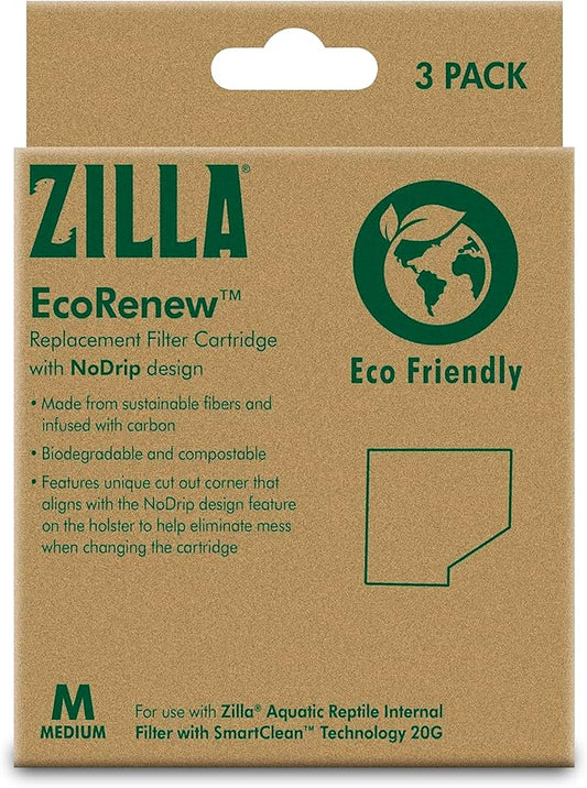 Zilla EcoRenew Filter Cartridges, for Zilla Aquatic Reptile Internal Filter with SmartClean Technology 20G, 3-Pack