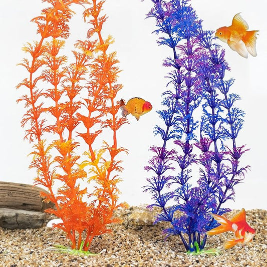 NW Wholesaler 12 Inch Faux Plants for Fish Tanks - Set of 2 Orange and Purple Artificial Plants for Freshwater and Saltwater Aquarium Decor and Fish Hideaway