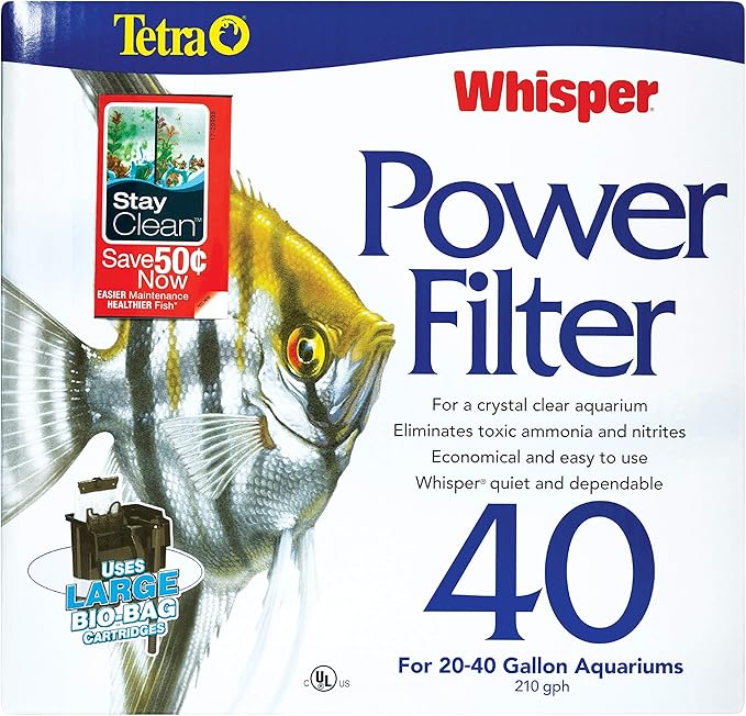 Tetra Whisper Power Filter for Aquariums, 3 Filters in 1, Up to 40-Gallons, Black & Gray