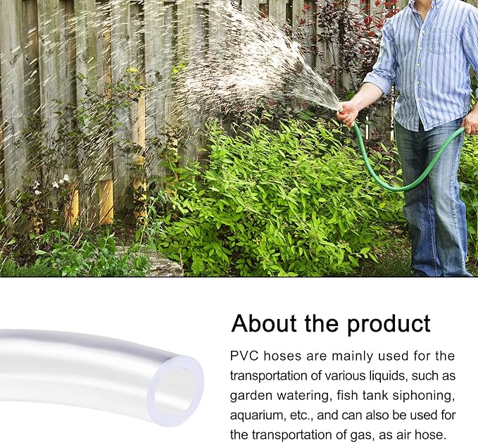 Clear Plastic PVC Tubing Flexible Vinyl Tube, [for Garden Irrigation Water Hose, Fish Tank, Aquarium] - 7mmx10mm/10ft