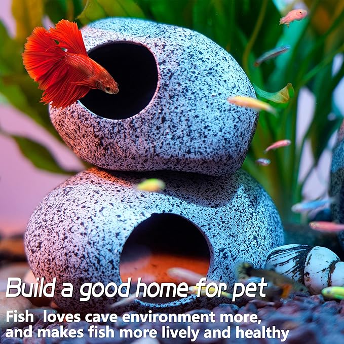 Ameliade Aquarium Decorations Cave Fish Tank Accessories Rock Decor for Shrimp Cichlid Hiding Breeding Small Fish Bowl Hide Decoration Betta Toys Hideout Stones House（Medium）