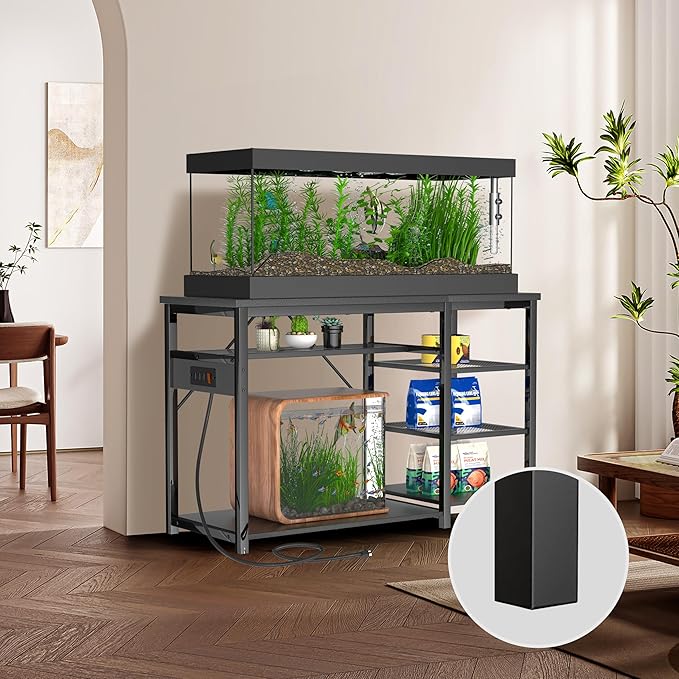 40-50 Gallon Fish Tank Stand: Heavy Duty Aquarium Stand with Power Outlets and Cabinet for Fish Tank Accessories Storage - Metal Frame, 1000LBS Capacity, Suitable for Fish & Reptile Terrariums