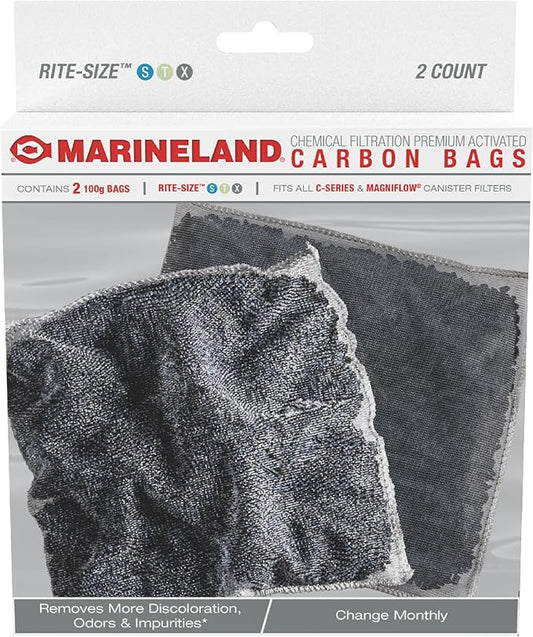 Marineland Carbon Bags, 2 Count, Support Chemical Aquarium Filtration, Rite-Size S, T and X, Fit All C-Series and Magniflow Canister Filters