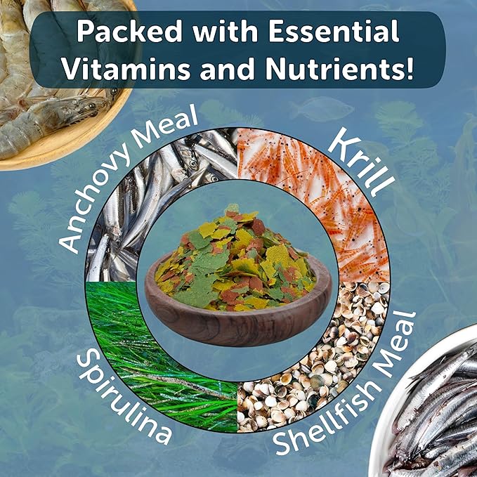 Premium Tropical Fish Flakes, for Angel Fish, Guppies, Live Bearers, Loaches, Gouramis, Cichlids, All Tropical Fish. 12-Type pellets and 4-Type Wafers Included..1.30oz Canister