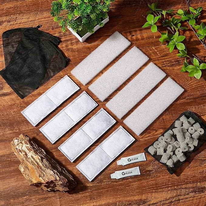 Threlaco 15 Pcs / 2 Set Underwater Filter Media Compatible with Fluval U3, Including 4 Filter Foam Pad, 4 Poly/Carbon, 500g Bio-Ring, 4 Mesh Bags, 2 Grease, for Freshwater Saltwater Aquariums