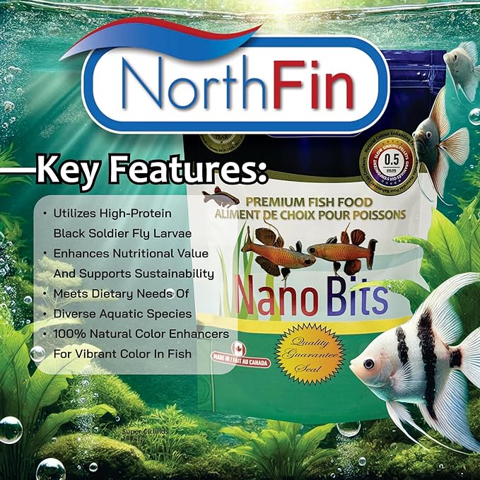 Northfin Nano Bits Premium Fish Food - 0.5mm Slow Sinking Pellets for Nano Fish, Betta, and Danios - High Protein, Insect-Based Formula with Omega-3, Spirulina, and Natural Color Enhancers (20g)