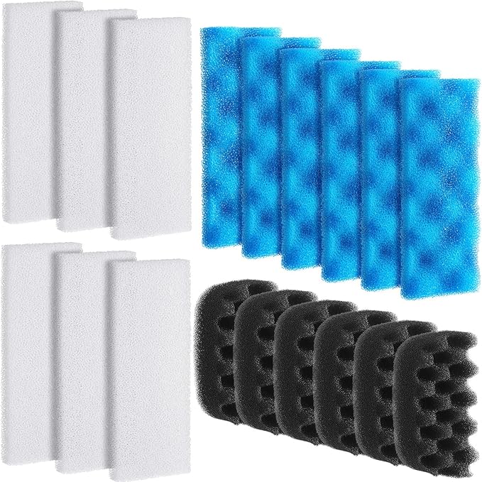 Threlaco 18 Pcs Aquarium Filters Bio Sponge Sets Compatible with Fluval 206/207 Aquarium Filters Including Blue White Black Biological Sponge for Replacement Filter Media Kit