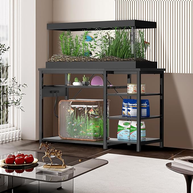 40-50 Gallon Fish Tank Stand: Heavy Duty Aquarium Stand with Power Outlets and Cabinet for Fish Tank Accessories Storage - Metal Frame, 1000LBS Capacity, Suitable for Fish & Reptile Terrariums