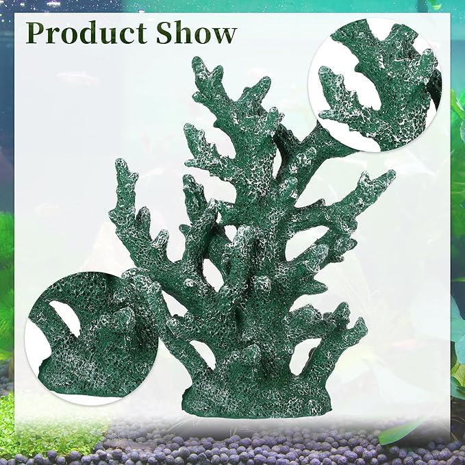 Artificial Coral Decor for Aquarium, Resin Ornaments and Statue Home Decor, 7.48"x2.36"x9.45", Green