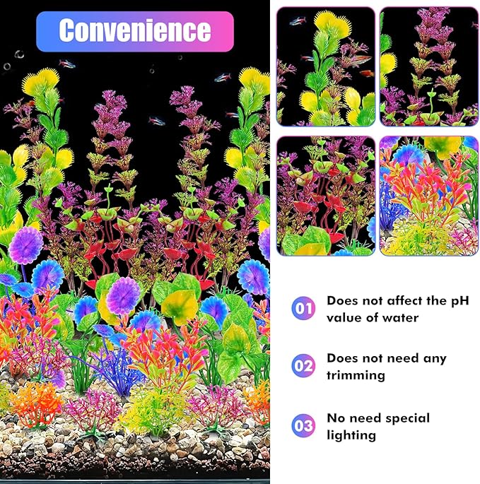 AQUANEAT Artificial Aquarium Plants, Fish Tank Plastic Decorations, Multiple Colors Small Accessories, 25pcs