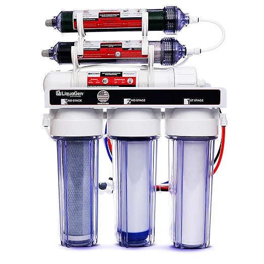LiquaGen Portable - 6 Stage Dual Use (Drinking & 0 PPM Aquarium Reef/Deionization) Reverse Osmosis Water System (RO/DI) w/pH Alkaline Mineral Restoration Filter (50 GPD)