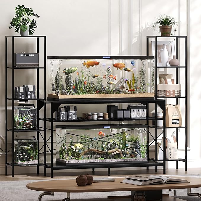 Garvee 20-90 Gallon Fish Tank Stand ,Aquarium Stand with Power Outlet,Heavy-Duty Reptile Terrarium Stands with 12-Leg Support and 4-Tier Storage Shelves,Fish Tank Table Aquarium Table,Load 860lbs