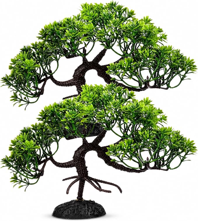 POPETPOP 2 Pcs Fish Tank Bonsai Ornament - Aquarium Landscaping Aquatic Plants, Plastic Bonsai Fish Tank Pine Tree for Aquarium Decor