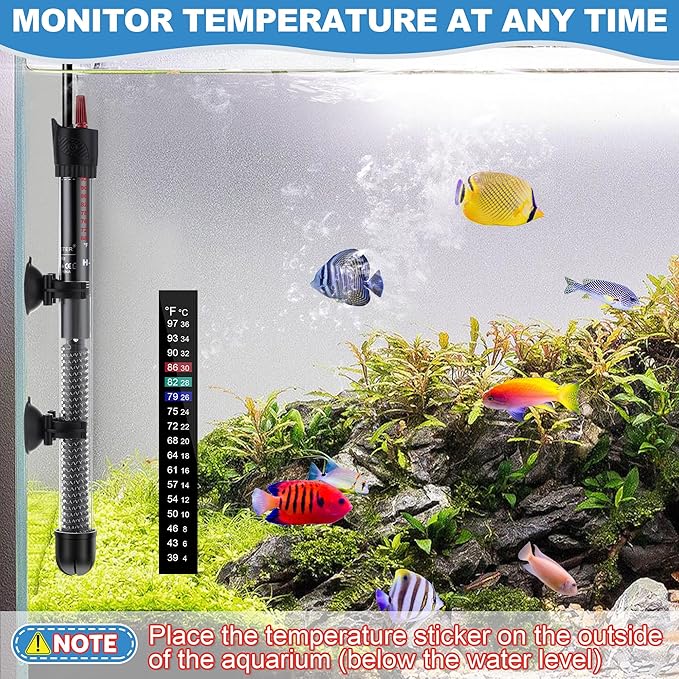 Dreyoo 2 Set 300W Submersible Aquarium Heater, Adjustable Aquarium Fish Tank Heater with 4 Thermometers Stickers and Suckers, Adjustable Knob Thermostat for Marine Saltwater and Freshwater