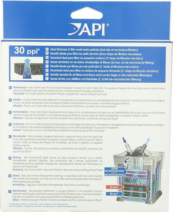 API FILSTAR XP FILTRATION FOAM 30 PPI Aquarium Canister Filter Filtration Pads 2-Count