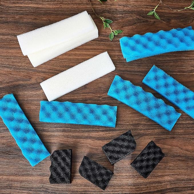 Threlaco 18 Pcs Bio Sponge Set Compatible with Fluval 406/407 Aquarium Filters Compatible with Aquarium Filters Including Blue White Black Bio Sponge for Replacement Filter Media Kit